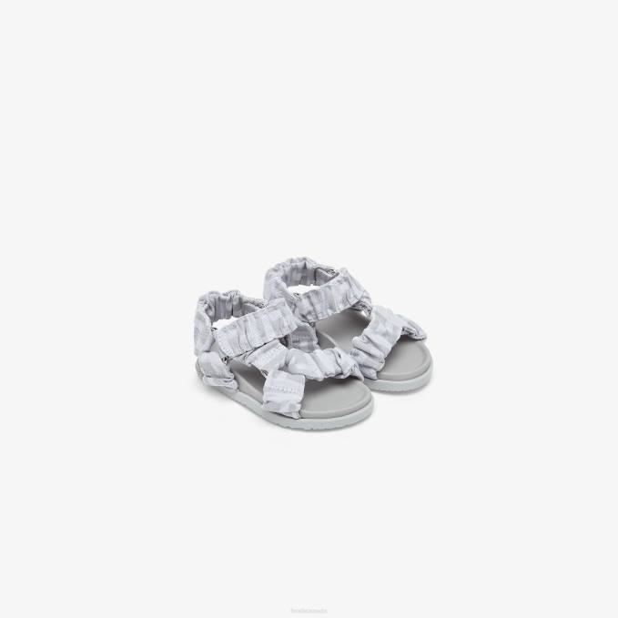 Kids Fabric First Steps Sandals Gray Fendi Shoes 6RHH2794