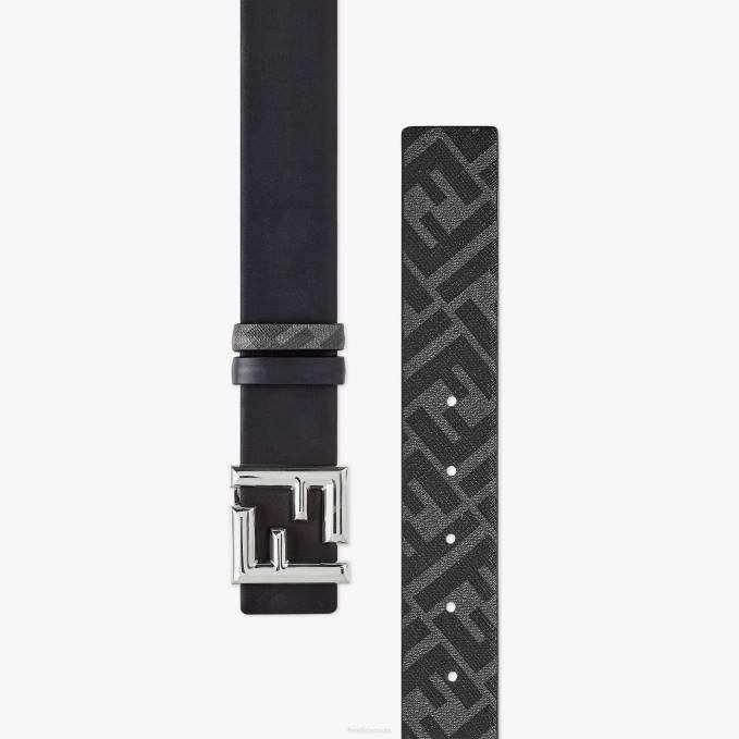 Men FF Rounded Leather Reversible Belt Black Fendi Accessories 6RHH2393