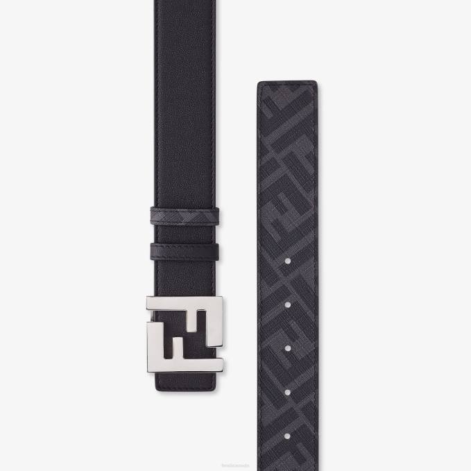 Men Squared FF Leather Reversible Belt Black Fendi Accessories 6RHH2441