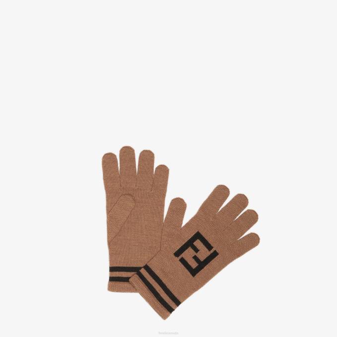 Men Woolen Gloves Brown Fendi Accessories 6RHH2434