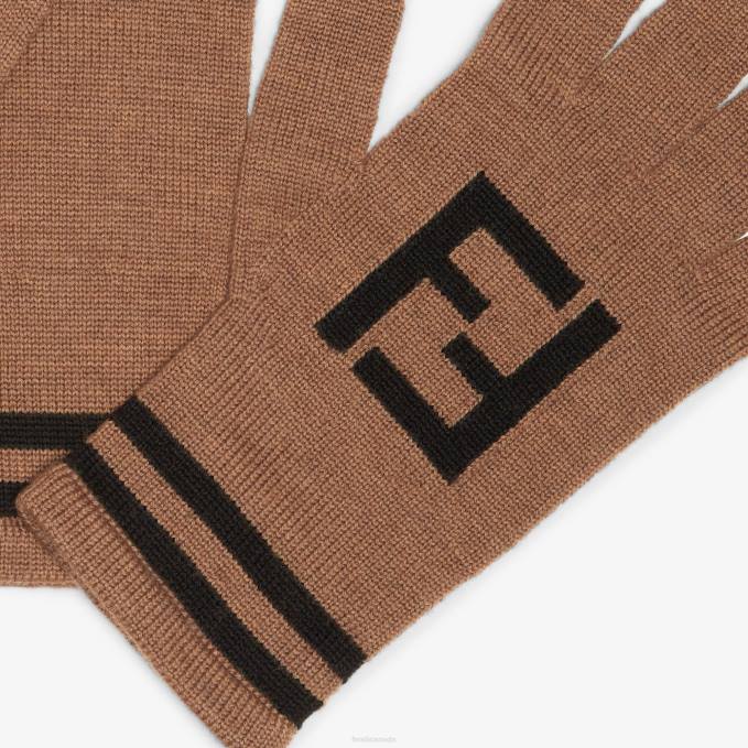 Men Woolen Gloves Brown Fendi Accessories 6RHH2434