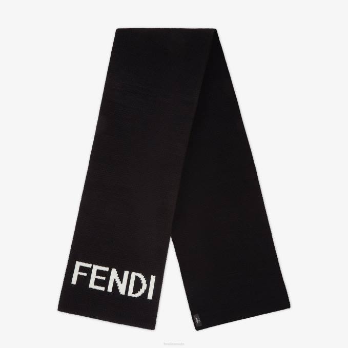 Men Wool Scarf Black Fendi Accessories 6RHH2453
