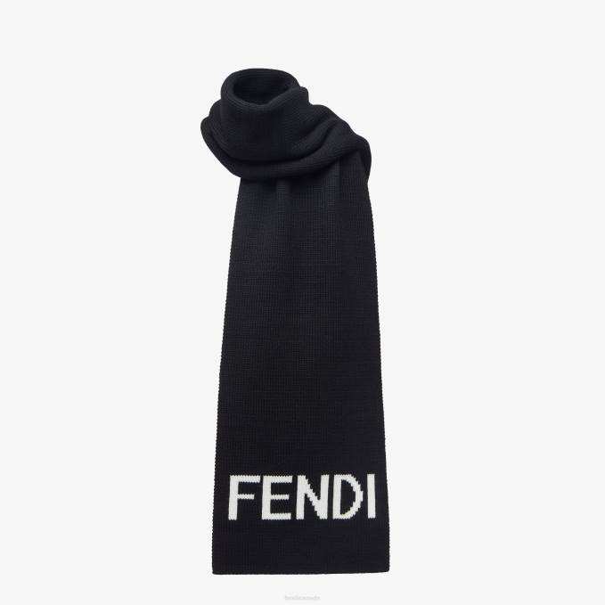Men Wool Scarf Black Fendi Accessories 6RHH2453