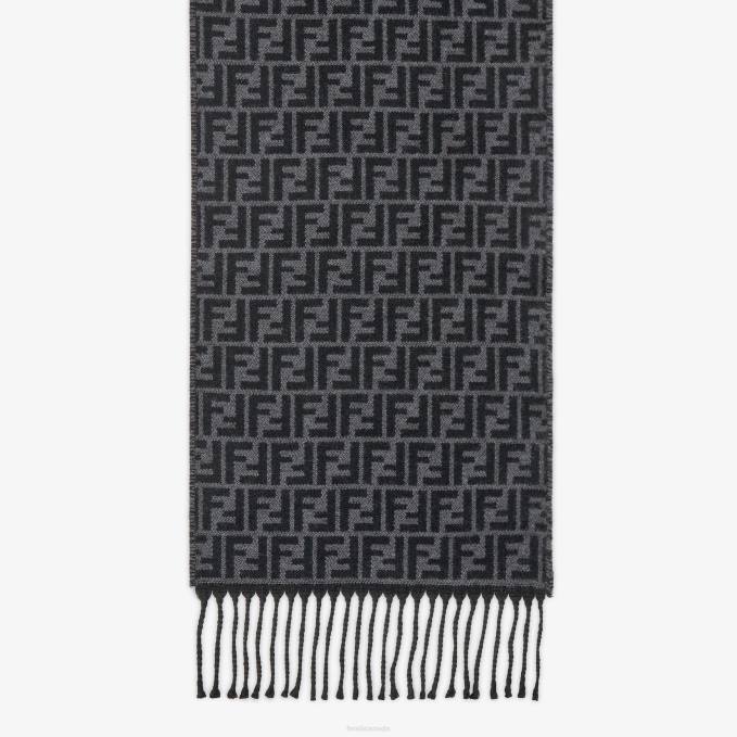 Men Wool Scarf Black Fendi Accessories 6RHH2531