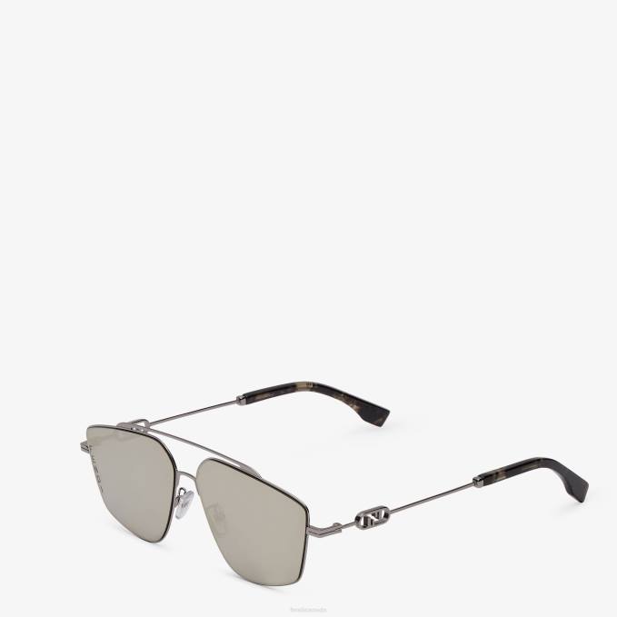 Men Ruthenium Metal Sunglasses With Lenses Gray Fendi Accessories 6RHH2445