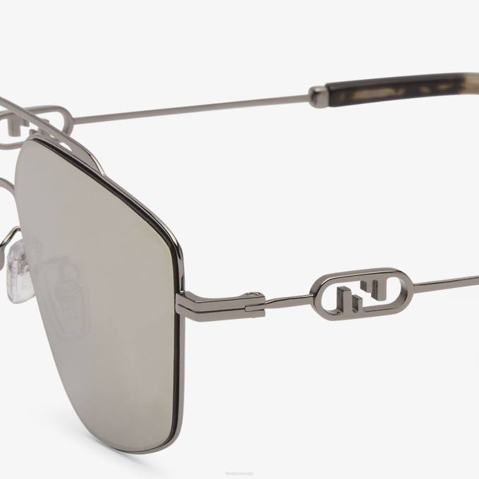 Men Ruthenium Metal Sunglasses With Lenses Gray Fendi Accessories 6RHH2445