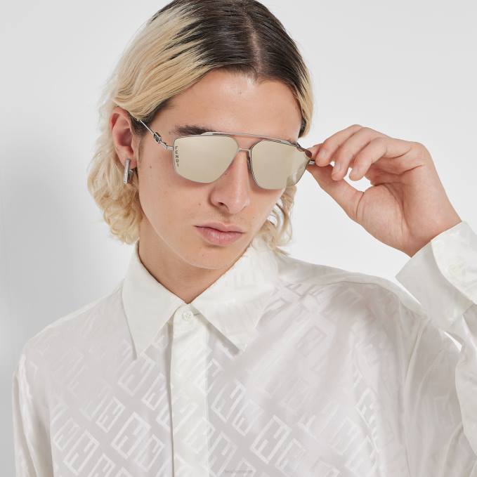 Men Ruthenium Metal Sunglasses With Lenses Gray Fendi Accessories 6RHH2445