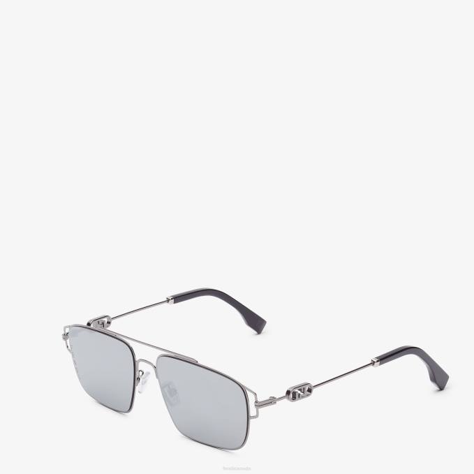 Men Ruthenium Metal Sunglasses With Mirror Lenses Black Fendi Accessories 6RHH2444