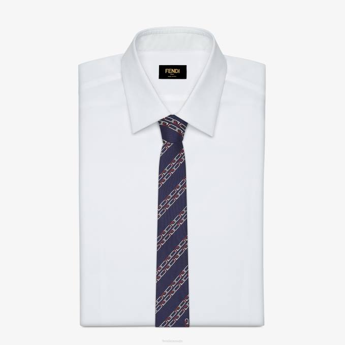 Men Silk Tie Blue Fendi Accessories 6RHH2564