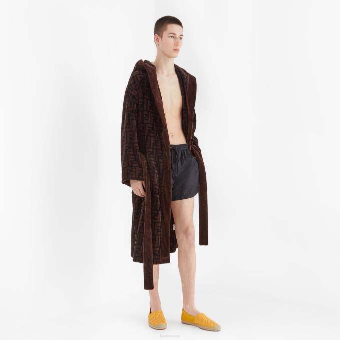 Men Cotton Bathrobe Brown Fendi Apparel 6RHH2179