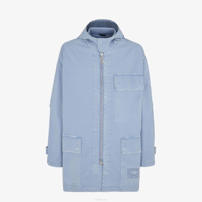 Men Gabardine Parka Light blue Fendi Apparel 6RHH1911