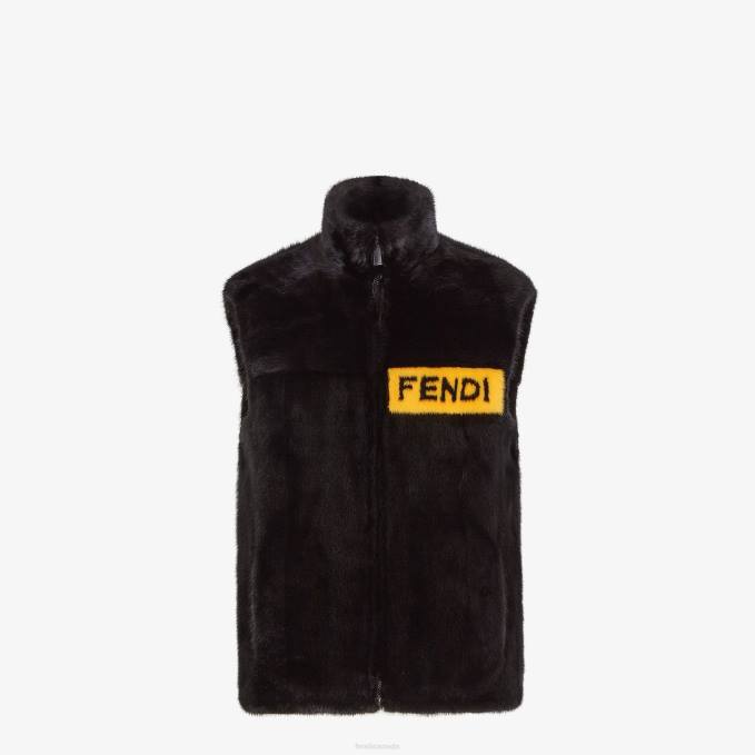 Men Mink Vest Black Fendi Apparel 6RHH2160