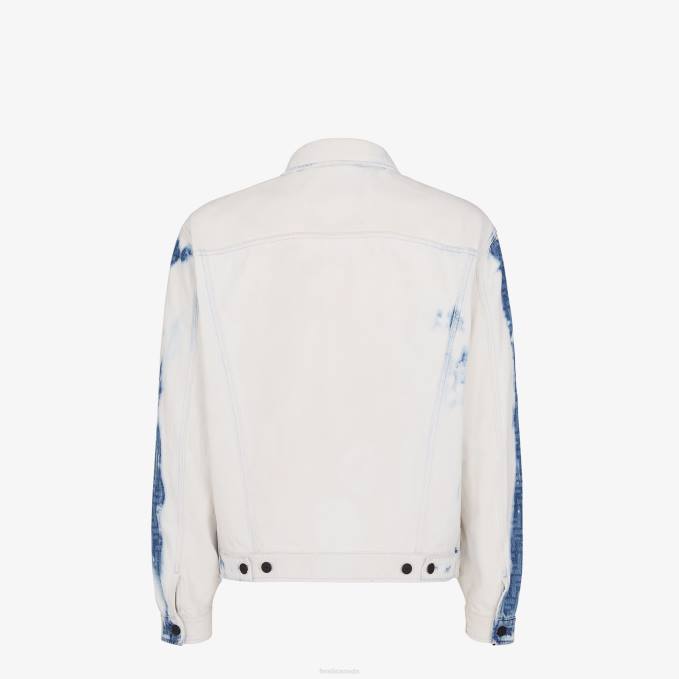 Men Bleached Denim Jacket Blue Fendi Apparel 6RHH2023