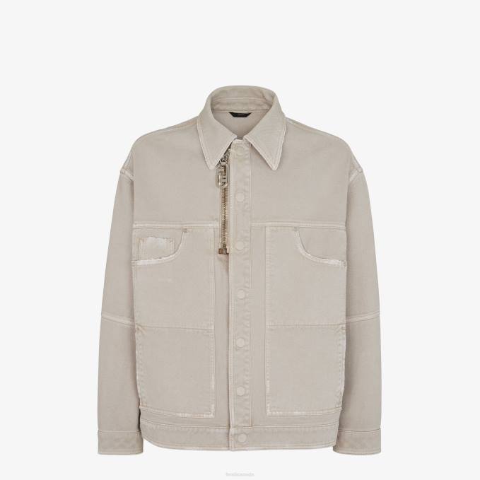 Men Denim Jacket Beige Fendi Apparel 6RHH1929