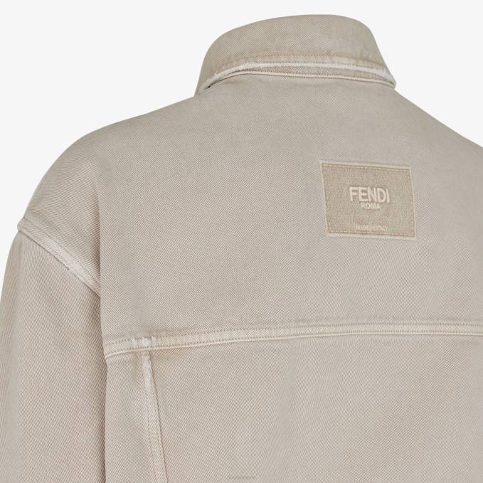 Men Denim Jacket Beige Fendi Apparel 6RHH1929