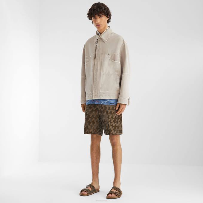 Men Denim Jacket Beige Fendi Apparel 6RHH1929