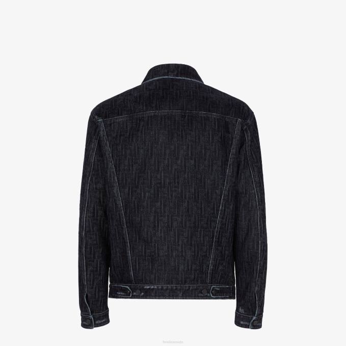 Men Denim Jacket Blue Fendi Apparel 6RHH1904