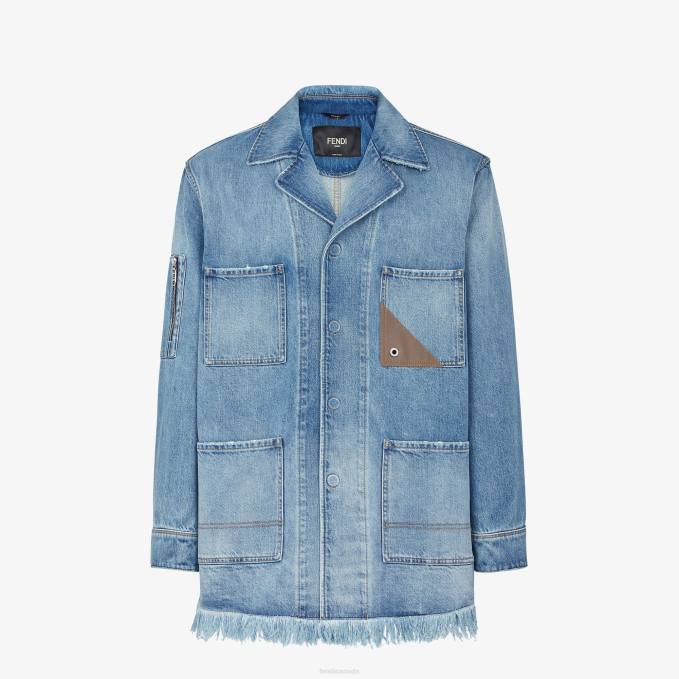 Men Denim Jacket Blue Fendi Apparel 6RHH2020
