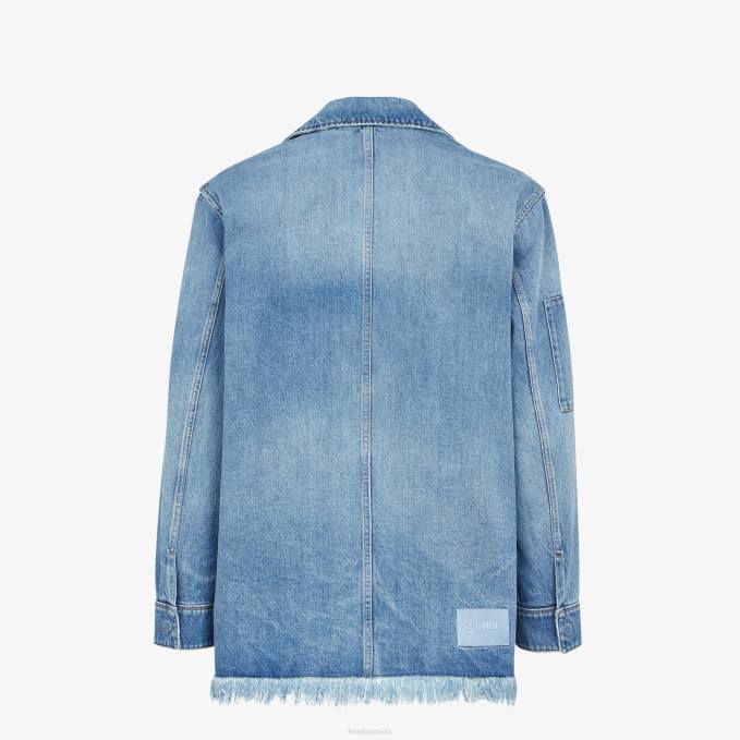 Men Denim Jacket Blue Fendi Apparel 6RHH2020