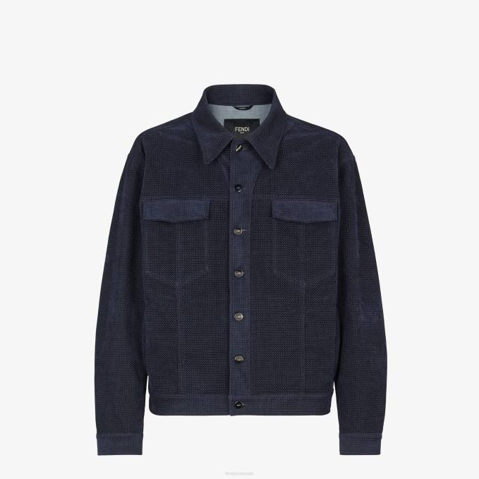 Men Denim Jacket Blue Fendi Apparel 6RHH2165