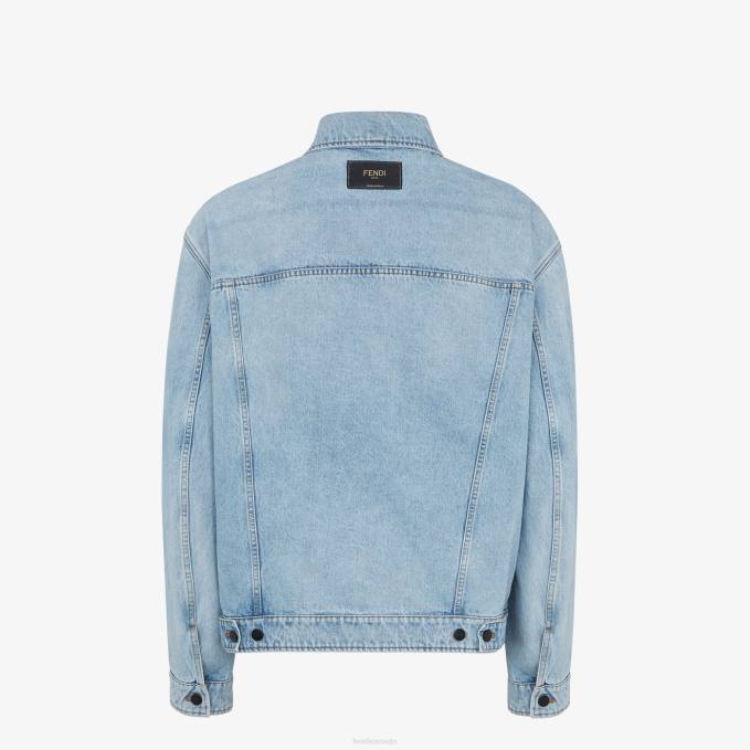Men Denim Jacket Blue Fendi Apparel 6RHH2185