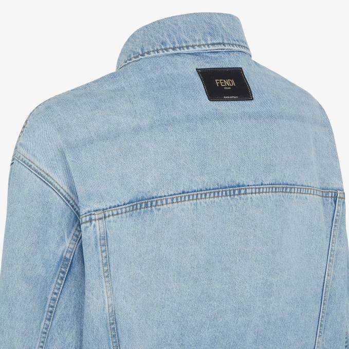 Men Denim Jacket Blue Fendi Apparel 6RHH2185