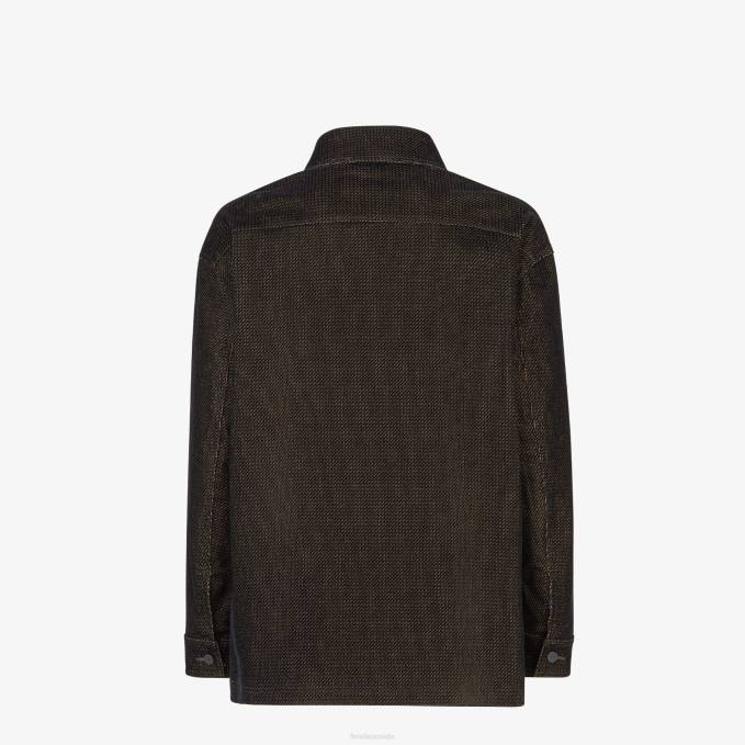 Men Denim Jacket Brown Fendi Apparel 6RHH2192