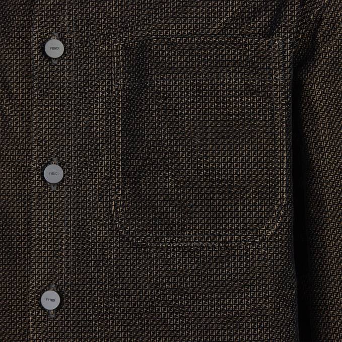 Men Denim Jacket Brown Fendi Apparel 6RHH2192