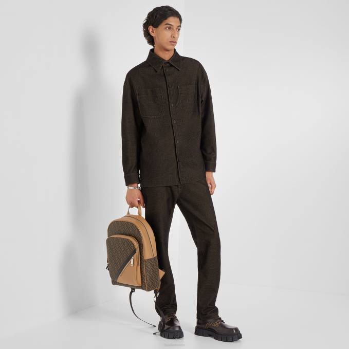 Men Denim Jacket Brown Fendi Apparel 6RHH2192