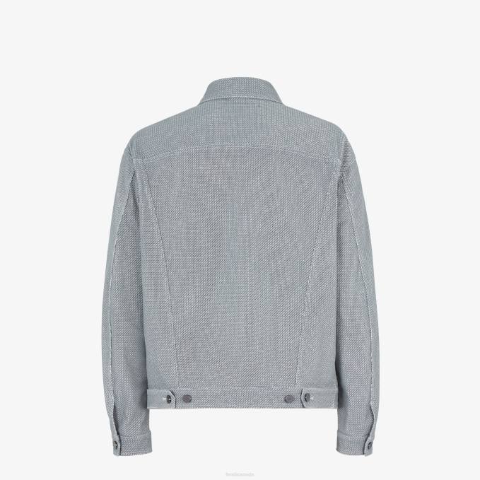 Men Denim Jacket Gray Fendi Apparel 6RHH2125