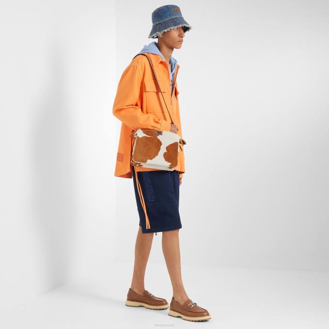 Men Denim Jacket Orange Fendi Apparel 6RHH2028