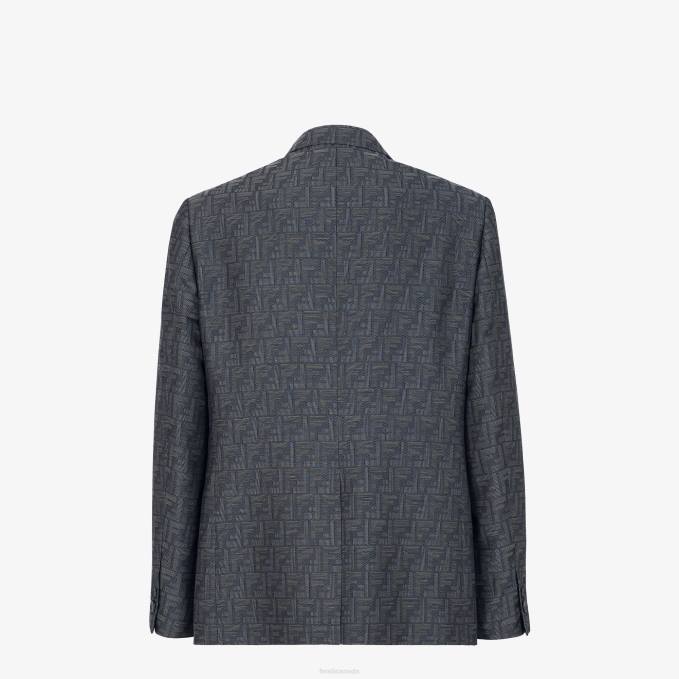 Men Jacquard Fabric Jacket Blue Fendi Apparel 6RHH1917