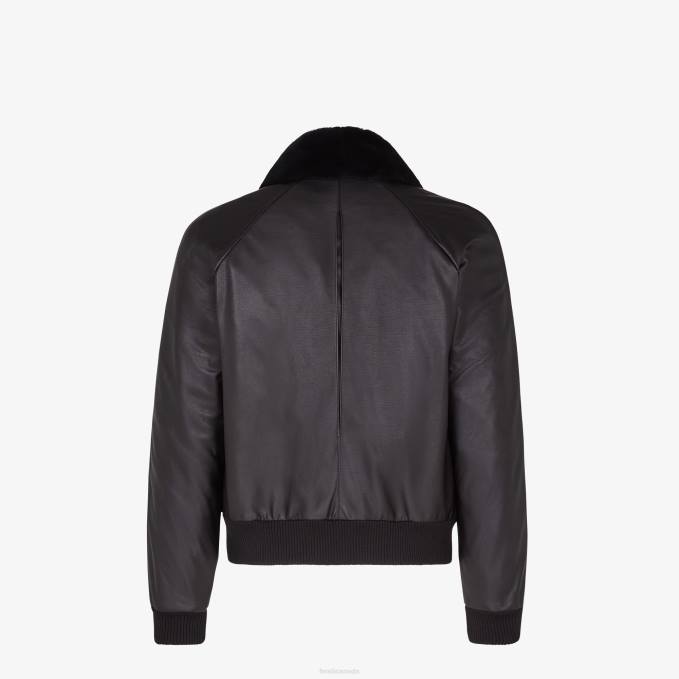 Men Leather Jacket Black Fendi Apparel 6RHH2197