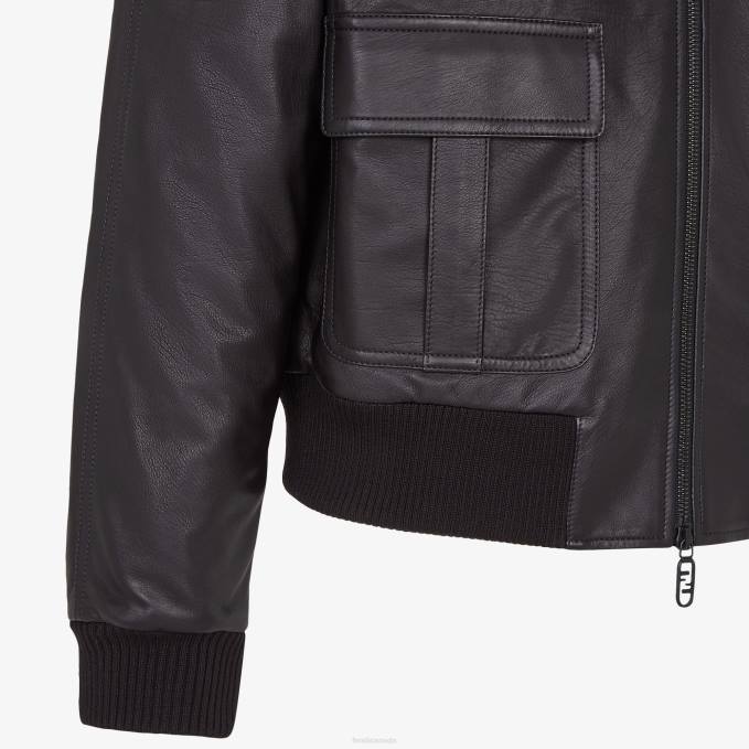 Men Leather Jacket Black Fendi Apparel 6RHH2197