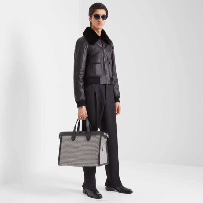 Men Leather Jacket Black Fendi Apparel 6RHH2197