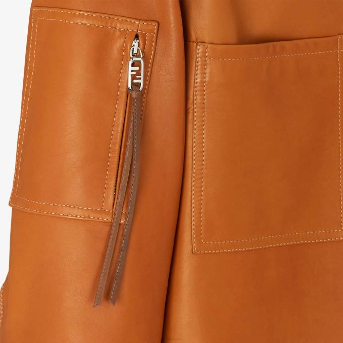 Men Leather Jacket Brown Fendi Apparel 6RHH2064