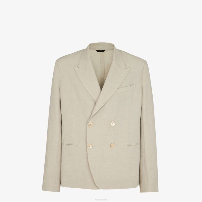 Men Linen Jacket Gray Fendi Apparel 6RHH1914