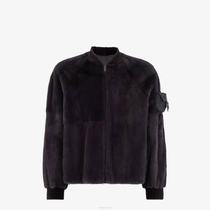 Men Mink Bomber Black Fendi Apparel 6RHH2100