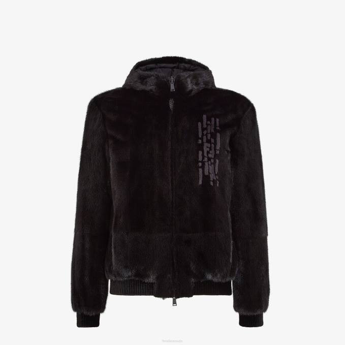 Men Mink Jacket Black Fendi Apparel 6RHH2205