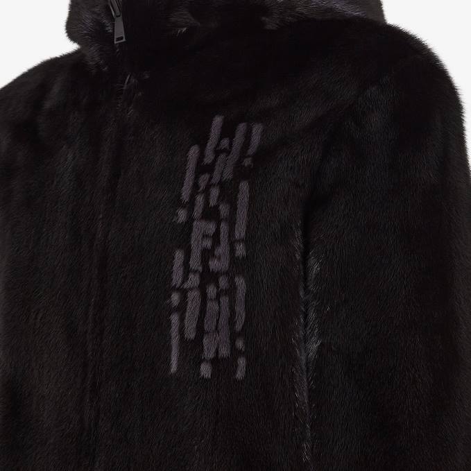 Men Mink Jacket Black Fendi Apparel 6RHH2205