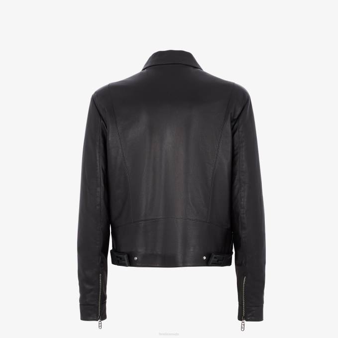 Men Nappa Leather Biker Jacket Black Fendi Apparel 6RHH2097