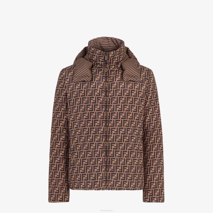 Men Nylon Down Jacket Brown Fendi Apparel 6RHH2154