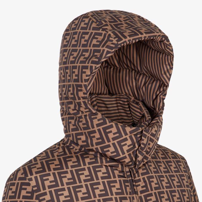 Men Nylon Down Jacket Brown Fendi Apparel 6RHH2154