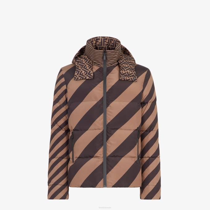Men Nylon Down Jacket Brown Fendi Apparel 6RHH2154