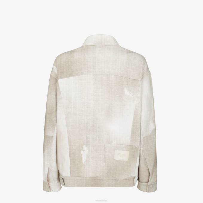 Men Printed Denim Jacket Beige Fendi Apparel 6RHH2001