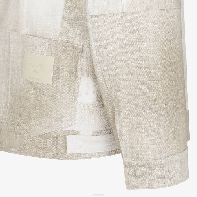 Men Printed Denim Jacket Beige Fendi Apparel 6RHH2001