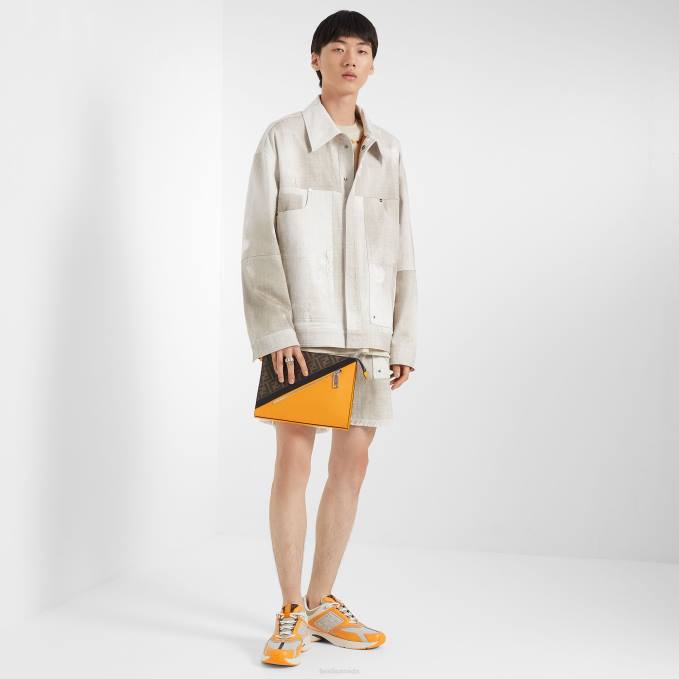 Men Printed Denim Jacket Beige Fendi Apparel 6RHH2001