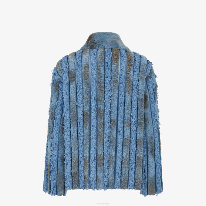 Men Shearling And Denim Jacket Blue Fendi Apparel 6RHH2085