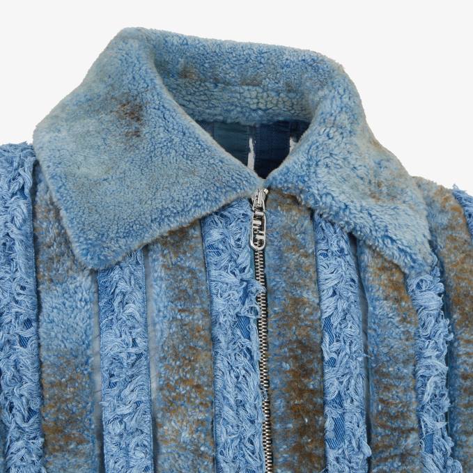 Men Shearling And Denim Jacket Blue Fendi Apparel 6RHH2085