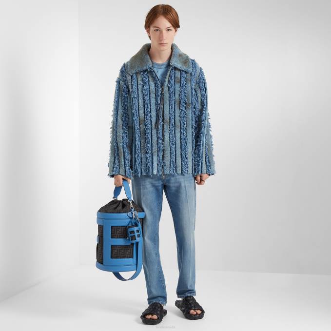 Men Shearling And Denim Jacket Blue Fendi Apparel 6RHH2085